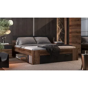 Postel Manželská postel Beta - dub monastery / černá - 180 x 200 cm