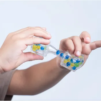 Dřevěná hračka Fidget Blox Sound - relaxačná kocka - modrá a žltá