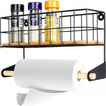 Věšák Držák na papírové utěrky s poličkou, kovový, černý