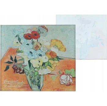 Obraz Carmani, skleněná podložka cca 11,5x11,5 cm - VAN GOGH/Růže a sasanky