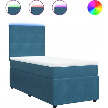Postel Kontinentální postel s LED osvětlením, modrá, 200 x 100 x 140,5/150,5 cm