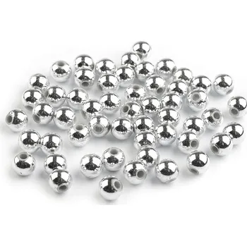 Dětské navlékací korálky Plastové voskové korálky / perly Glance Metalic Ø6 mm, střední, 4 stříbrná