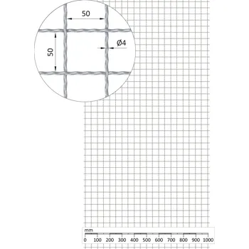 Pletivo KOVIAN, s.r.o. Žebírkové pletené síto - rovné, oko: 50x50mm, průměr pletiva ø4mm, rozměr 1000x2000mm, materiál: Nerez /AISI 304