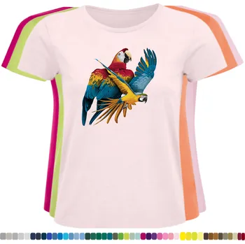 Dámské tričko damske-levne-bavlnene-tricko-digitalni-potisk-let-papousku Barva: Pink - růžová, velikost: XXL