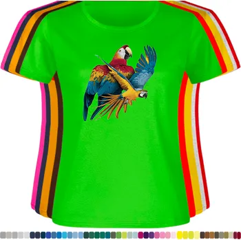 Dámské tričko damske-levne-bavlnene-tricko-digitalni-potisk-let-papousku Barva: Lime - limetková, velikost: M