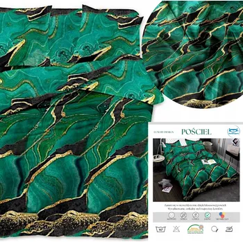 Povlečení SADA POVLEČENÍ PŘIKRÝVKA 200X220 SATÉN 4 DÍLY LAHVOVÁ SADA ZELEŇ