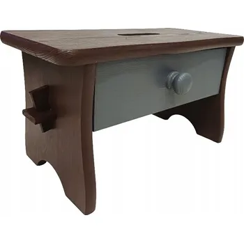 STŘEDNĚ HNĚDÁ STOLIČKA SE ŠEDOU ZÁSUVKOU taburet RYCZKA židlička štokrle