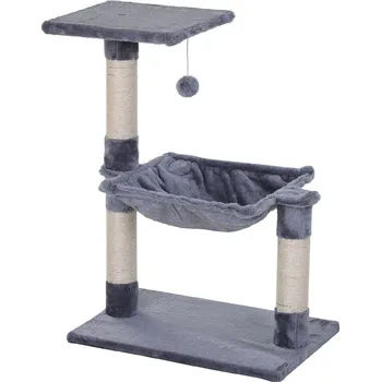 Šplhací strom PawHut šedý škrabací strom pro kočky se sisalovým sloupem a plyšovou houpací sítí, 50x36x70cm| Aosom