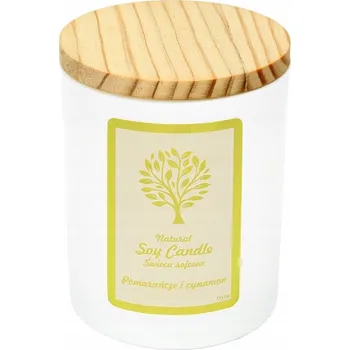 Svíčka Vonná svíčka, sójová. Dřevěný knot. Pomeranč a skořice.