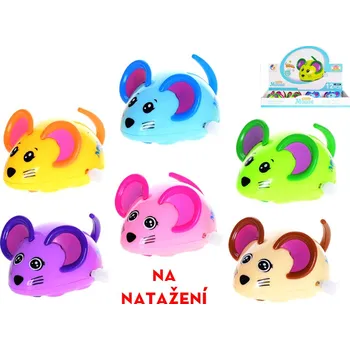Dřevěná hračka Myš 8 cm na natažení - mix barev (hnědá, růžová, zelená, žlutá, fialová, modrá)