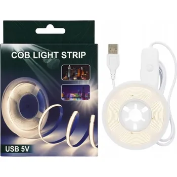 LED páska LED pásek COB 2m Neutrální USB 5V s vypínačem ON/OFF, možnost stříhání po 2,5 cm