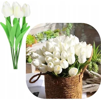 umělá květina SILIKONOVÉ TULIPÁNY UMĚLÉ KVĚTINY OKRASNÉ ROSTLINY DO VÁZY 5 KS BÍLÉ