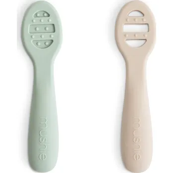 Příbor Mushie První lžičky na příkrmy 2ks Cambridge Blue/Shifting Sand