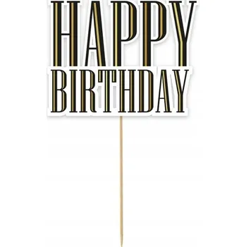 Obraz Topper piker HAPPY BIRTHDAY černý zlatý na dort