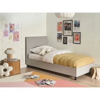 Postel postel Šedá čalouněná samostatná 90 x 200 cm s rámem a čelo, skandinávský styl Beliani