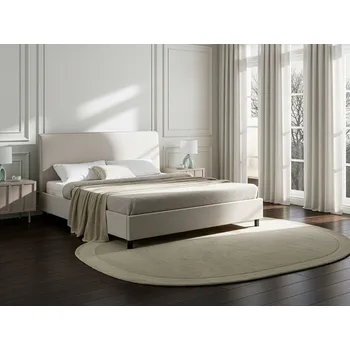 Postel postel béžová čalouněná manželská 180 x 200 cm s rámem a čelo, skandinávský styl Beliani