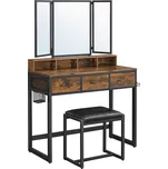Vasagle Toaletní stolek s taburetkou z eko kůže PIERRE, 90x40x141cm, hnědá/černá