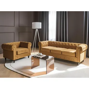 Sedací souprava Sedací souprava zlatá vintage glamour chesterfield pohovka a křeslo Beliani