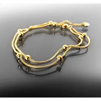 Náramek Dvojitý náramek s kuličkami z pozlacené oceli č. 1380