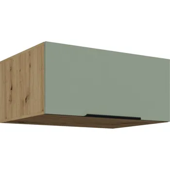Kuchyňská skříňka Hluboká digestořová skříňka LUNARA - šířka 80 cm, zelená / dub artisan