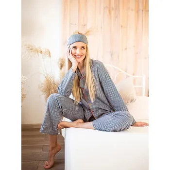Dámská móda Dámské pyžamo rozepínací knoflíky pepita vzor bavlna, pepit S i384_4962660