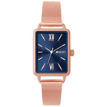 MINET Rosegold-modré dámské hodinky SIENA se rosegold ocelovým řemínkem MWL5433