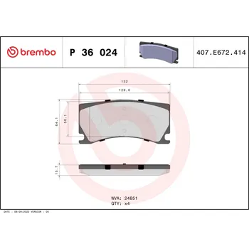 Brzdová destička Sada brzdových destiček, kotoučová brzda BREMBO P 36 024