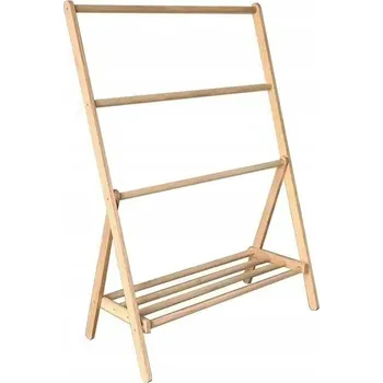 Věšák Stojanový věšák na ručníky dřevěný s poličkou do koupelny