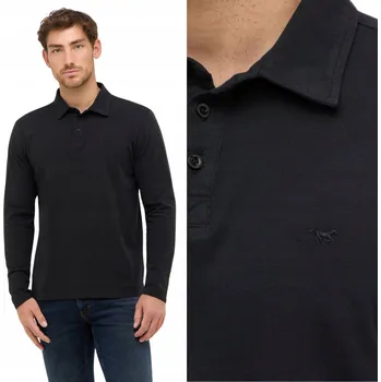 Pánské tričko POLOKOŠILE Pánské bavlněné POLO tričko s dlouhým rukávem ČERNÉ MUSTANG XXL