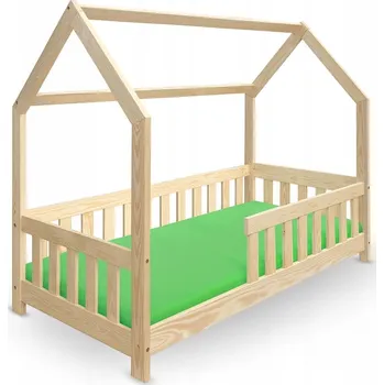 FURNIFY | Domečková postel se zábranou | dřevěná | dětská | borovice | 80x160