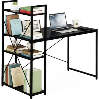 Psací stůl Školní počítačový stůl 120x60 cm s policovým dílem a 3 policemi černý ModernHome TH-SD-1