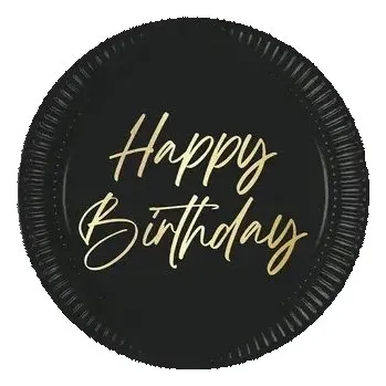 Talíř PAPÍROVÉ TALÍŘE HAPPY BIRTHDAY ČERNÉ 23 CM 8 KS NAROZENINY