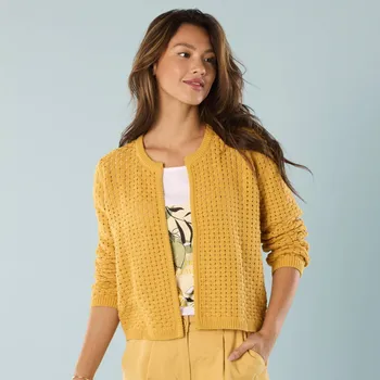 Dámský svetr Blancheporte Krátký kardigan se vzorem, pro menší postavu žlutá 46/48