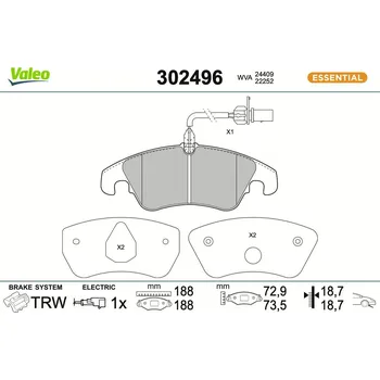 Brzdová destička Sada brzdových destiček, kotoučová brzda VALEO 302496