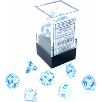 Příslušenství k deskovým hrám Sada kostek Chessex Borealis Mini-Polyhedral - Icicle/Light blue Luminary 7-Die Set