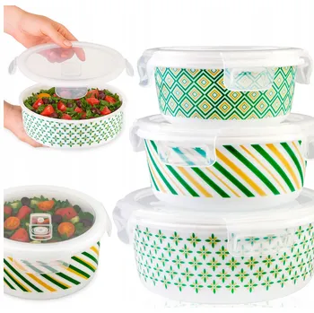 Dóza na potraviny 3x Skleněné dózy na potraviny, jídlo, koláče – kulaté, vzduchotěsné, s víčky