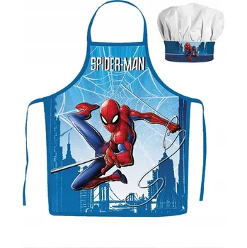 Kuchyňská zástěra Chlapecká zástěra s čepicí Spiderman Skyline