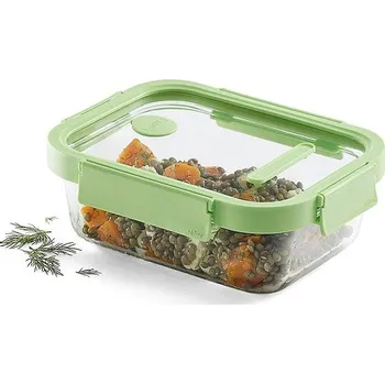 Dóza na potraviny Lékué Skleněná hermetická dóza na potraviny Square Glass, obdélník, 1050 ml, zelená