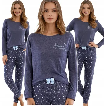 Dámské pyžamo Roztomilé dlouhé bavlněné pyžamo s hvězdičkami a nápisem Denisa, granátové, velikost M