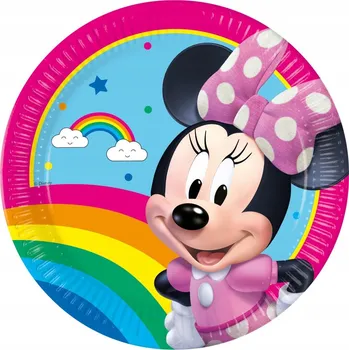 Party nádobí PAPÍROVÉ TALÍŘKY TALÍŘE Minnie Mouse RAINBOW 23 CM 8 KS NAROZENINY