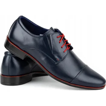 Pánské polobotky Pánské společenské kožené boty 286 tmavě modré s červenými detaily na šněrování velikost 46