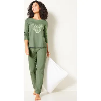 Dámské oblečení Blancheporte Pyžamo s dlouhými rukávy a potiskem srdce khaki 34/36