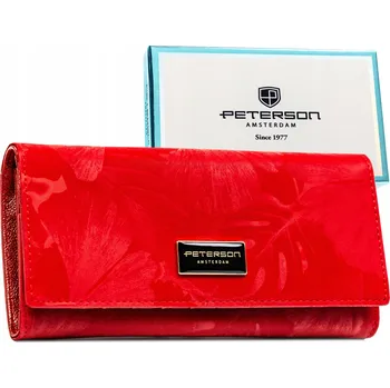 Peněženka Velká červená dámská peněženka z přírodní a ekologické kůže se zapínáním na patentku - Peterson