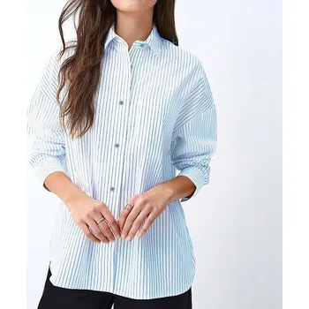 Dámská košile Dámská bílá bavlněná košile oversize s dlouhým rukávem, proužky, velikost XL