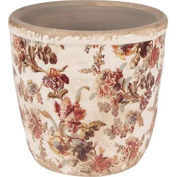 Obal na květináč Béžový keramický obal na květináč s květy Flovia S - Ø 13*13 cm