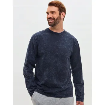 Pánské tričko Pánské tričko s dlouhým rukávem 100% Bavlna Vintage Stonewash Volný Střih Velikost S