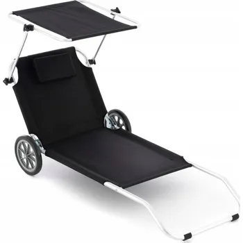 Zahradní lehátko Plážové křeslo se stříškou a funkcí vozíku, 150 x 60 x 90 cm