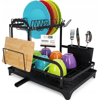 Odkapávač na nádobí Odkapávač na nádobí dvoupatrový černý odkapávač na příbory 42x30 cm