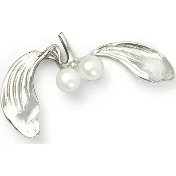 Brož Stříbrná brož – Snítka jmelí s říčními perlami