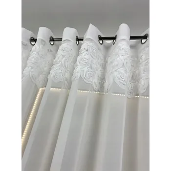 Obraz Záclona ze šifonu ROSES s vyšívanými 3D růžemi 160x70 oka